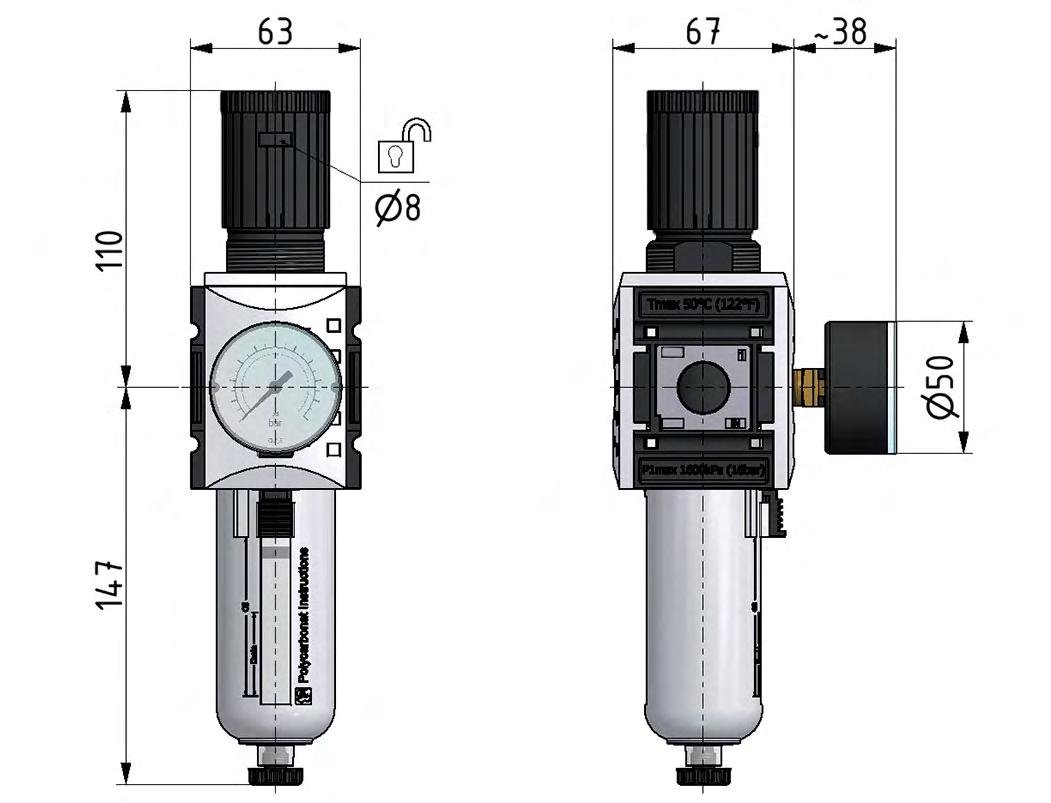 Filtre-régulateur G1/2'' 5200l/min 0.1-2.0bar/1-29psi Semi-Auto Metal Futura 2