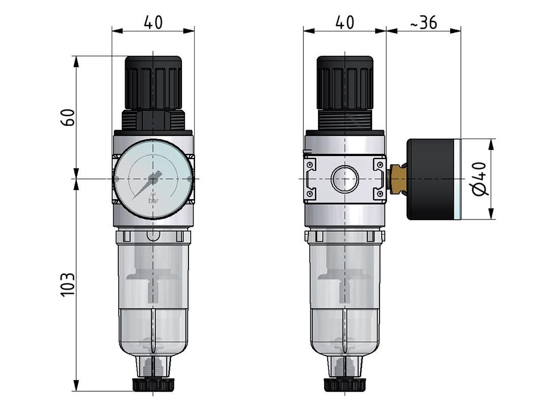 Filtre-régulateur G1/4'' 1450l/min 0.1-3.0bar/1-44psi Manomètre 40 mm Cylinder Lock Multifix 0