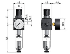 Filtre-régulateur G3/8'' 1600l/min 0.5-10.0bar/7-145psi Auto Metal Multifix 1