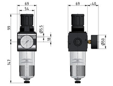 Filtre-régulateur G3/4'' 6700l/min 0.2-6.0bar/3-87psi Verrouillage semi-automatique du cylindre E-11 Polycarbonate Multifix 2