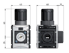 Régulateur de pression G1/4'' 1000l/min 0.2-4.0bar/3-58psi PA 40 mm Manomètre Futura 0