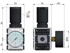 Régulateur de Pression de Précision pour Assemblage de Collecteur G1/4'' 2000l/min 0.1-1.0bar/1-14psi PA Futura 1
