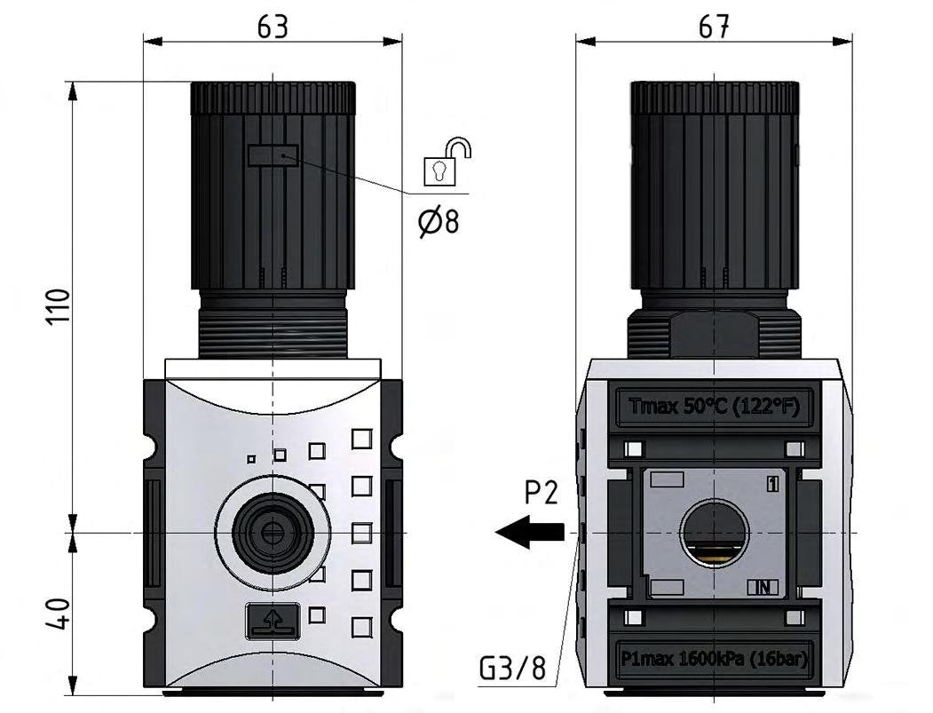 Régulateur de pression de précision pour assemblage de collecteur G3/8'' 4500l/min 0.5-8.0bar/7-116psi PA Futura 2