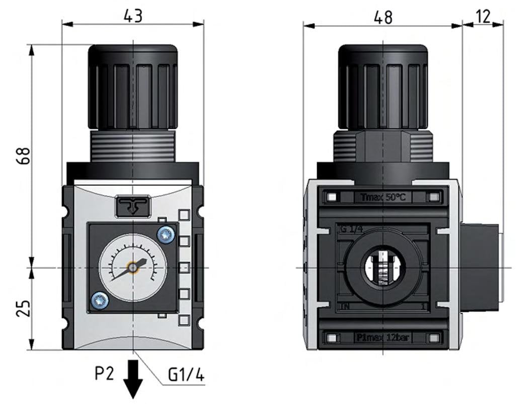 Régulateur de pression pour assemblage de collecteur G1/4'' 1000l/min 0.5-8.0bar/7-116psi PA 40 mm Manomètre Futura 0