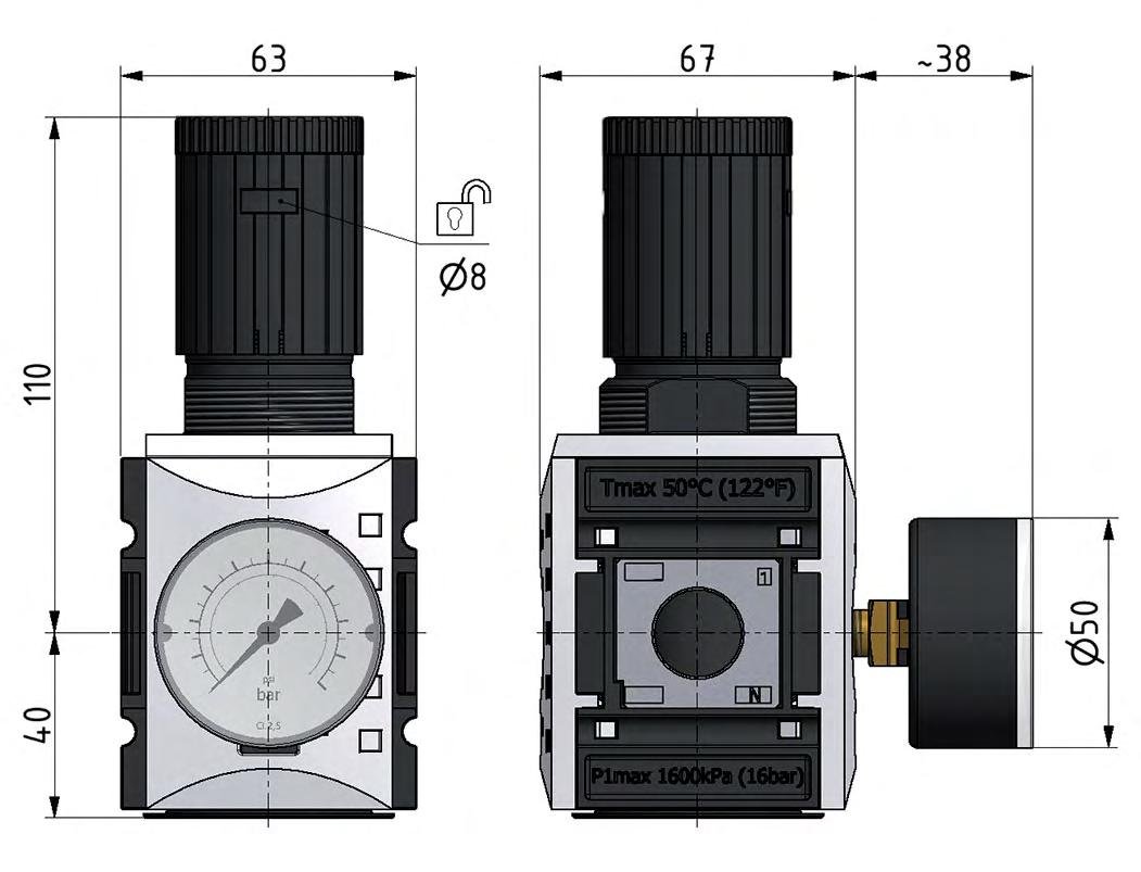 Régulateur de pression de précision G3/8'' 4500l/min 0.5-10.0bar/7-145psi PA Futura 2