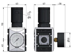 Régulateur de pression de précision G1/2'' 5200l/min 0.5-10.0bar/7-145psi PA Futura 2