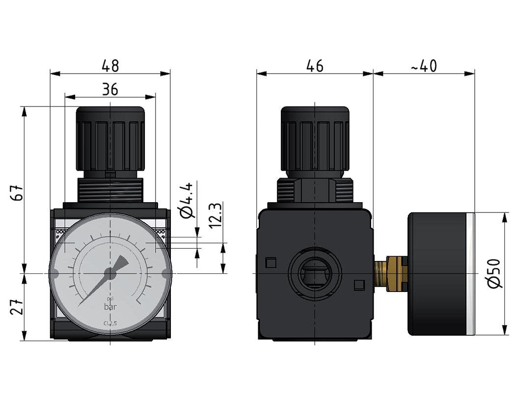 Régulateur de pression G3/8'' 2100l/min 0.5-10.0bar/7-145psi Multifix 1