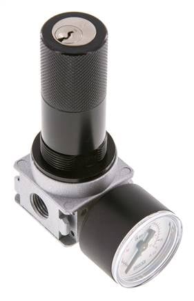Régulateur de pression G1/4'' 1450l/min 0.5-10.0bar/7-145psi en fonte de zinc avec manomètre de 40 mm et verrouillage du cylindre Multifix 0