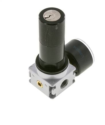Régulateur de pression G1/4'' 1450l/min 0.2-6.0bar/3-87psi en fonte de zinc avec manomètre de 40 mm et verrouillage du cylindre Multifix 0