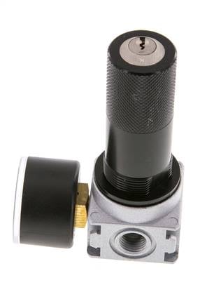 Régulateur de pression G1/4'' 1450l/min 0.1-3.0bar/1-44psi en fonte de zinc avec manomètre de 40 mm et verrouillage du cylindre Multifix 0