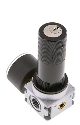 Régulateur de pression G1/4'' 1450l/min 0.5-10.0bar/7-145psi en fonte de zinc avec manomètre de 40 mm et verrouillage du cylindre Multifix 0