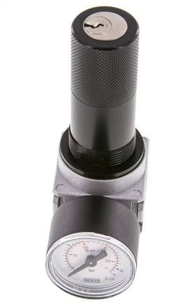 Régulateur de pression G1/4'' 1450l/min 0.5-10.0bar/7-145psi en fonte de zinc avec manomètre de 40 mm et verrouillage du cylindre Multifix 0