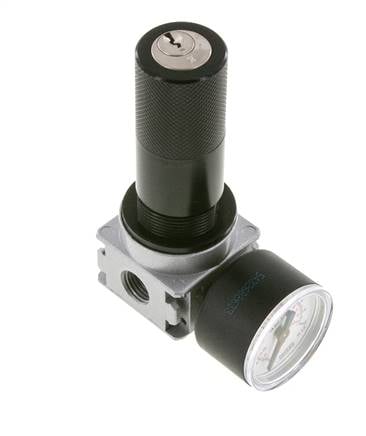 Régulateur de pression G1/4'' 1450l/min 0.2-6.0bar/3-87psi en fonte de zinc avec manomètre de 40 mm et verrouillage du cylindre Multifix 0