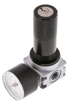 Régulateur de pression G1/4'' 1450l/min 0.1-3.0bar/1-44psi en fonte de zinc avec manomètre de 40 mm et verrouillage du cylindre Multifix 0