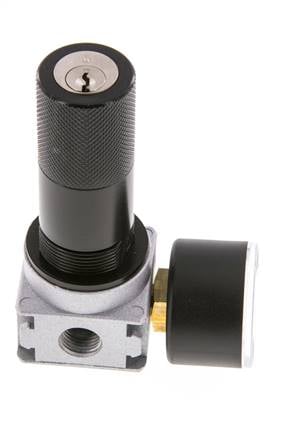 Régulateur de pression G1/4'' 1450l/min 0.5-10.0bar/7-145psi en fonte de zinc avec manomètre de 40 mm et verrouillage du cylindre Multifix 0