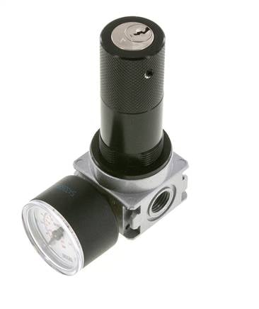 Régulateur de pression G1/4'' 1450l/min 0.2-6.0bar/3-87psi en fonte de zinc avec manomètre de 40 mm et verrouillage du cylindre Multifix 0