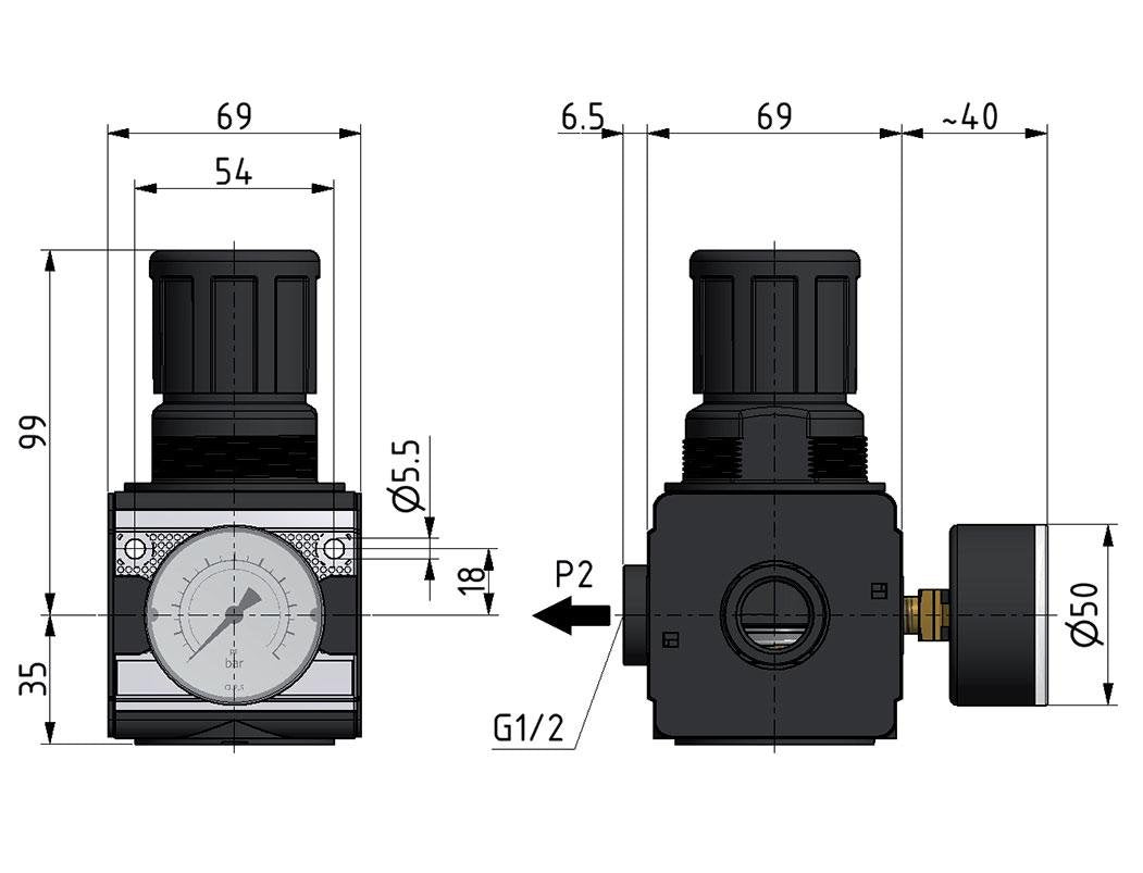 Régulateur de pression pour assemblage de collecteur G1/2'' 8500l/min 0.5-10.0bar/7-145psi en fonte de zinc Multifix 2