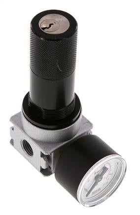 Régulateur de pression G1/4'' 600l/min 0.5-10.0bar/7-145psi Manomètre 40 mm Serrure à cylindre Multifix 0
