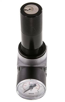 Régulateur de pression G1/4'' 600l/min 0.1-3.0bar/1-44psi Manomètre 40 mm Serrure à cylindre Multifix 0