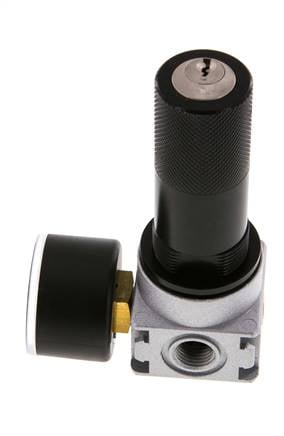 Régulateur de pression G1/4'' 600l/min 0.5-10.0bar/7-145psi Manomètre 40 mm Serrure à cylindre Multifix 0