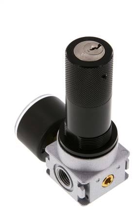 Régulateur de pression G1/4'' 600l/min 0.5-10.0bar/7-145psi Manomètre 40 mm Serrure à cylindre Multifix 0