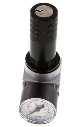 Régulateur de pression G1/4'' 600l/min 0.5-10.0bar/7-145psi Manomètre 40 mm Serrure à cylindre Multifix 0