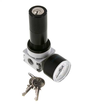 Régulateur de pression G1/4'' 700l/min 0.1-3.0bar/1-44psi Manomètre 40 mm Serrure à cylindre Multifix 0