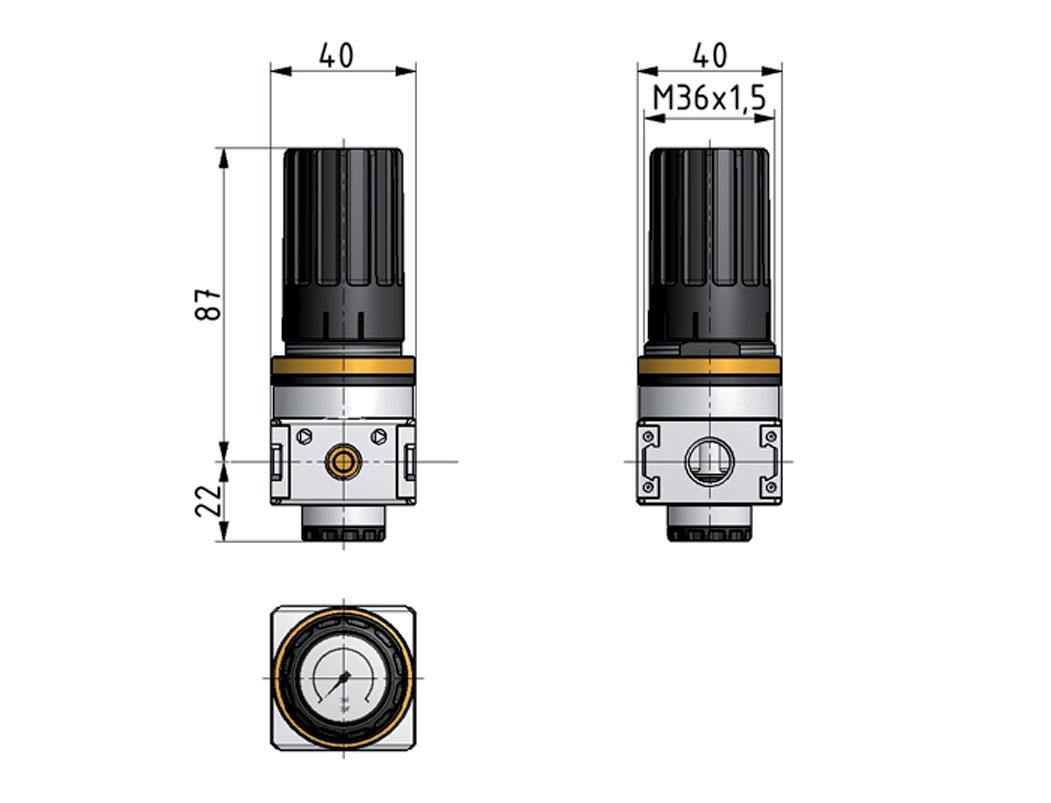 Régulateur de pression G1/4'' 1450l/min 0.2-6.0bar/3-87psi Bouton en fonte de zinc avec manomètre Multifix 0