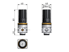 Régulateur de pression G1/4'' 1450l/min 0.2-6.0bar/3-87psi Bouton en fonte de zinc avec manomètre Multifix 0
