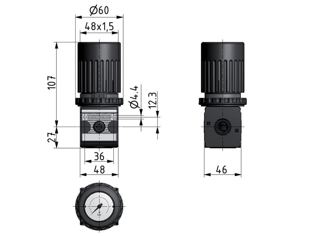Régulateur de pression G3/8'' 2100l/min 0.2-6.0bar/3-87psi Multifix 1