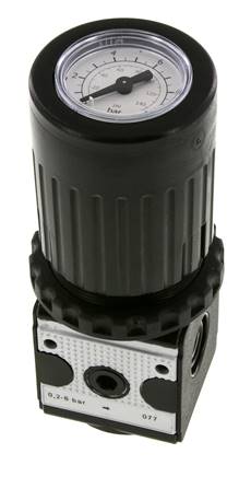 Régulateur de pression G1/4'' 2100l/min 0.2-6.0bar/3-87psi Bouton en fonte de zinc avec manomètre Multifix 1