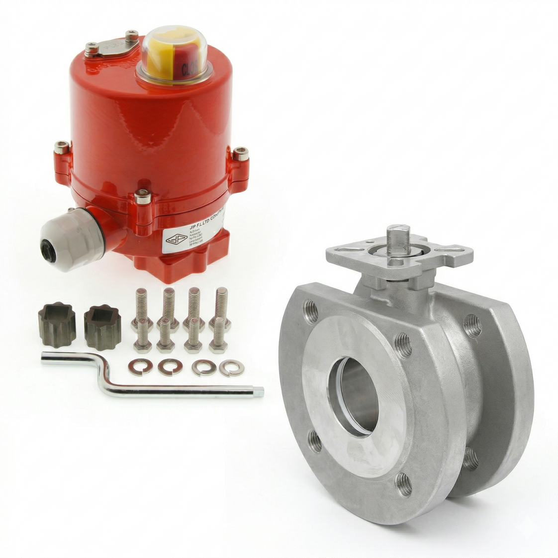 DN15 PN40 Vanne à Bille 2 Voies à Brides, 1 Pièce, en Acier Inoxydable avec Actionneur Électrique 100-240 V AC