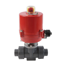Manchon à coller 25 mm T-port vanne à boisseau sphérique électrique en PVC 3 voies 24 V CA/CC PTFE/FKM