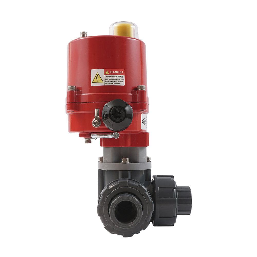 G 1 1/2 pouce T-port 3 voies PVC vanne à bille électrique 100-240 V AC PTFE/FKM