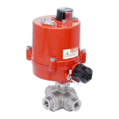 Rp 1/2'' Vanne à Bille 3 Voies L-Port en Acier Inoxydable avec Actionneur Électrique 100-240 V AC