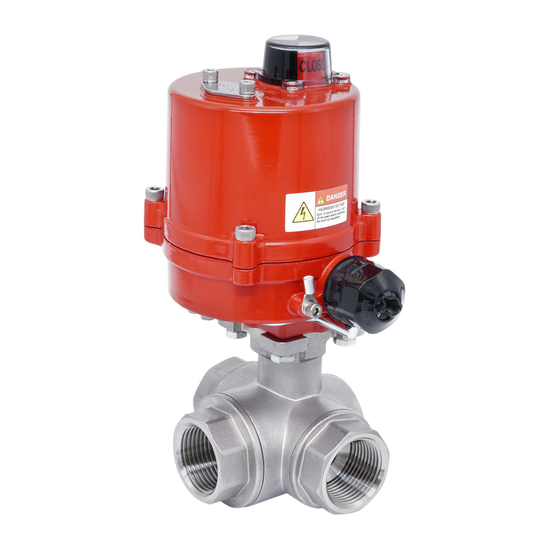 G1'' Vanne à Bille 3 Voies L-Port en Acier Inoxydable avec Actionneur Électrique 12 V DC