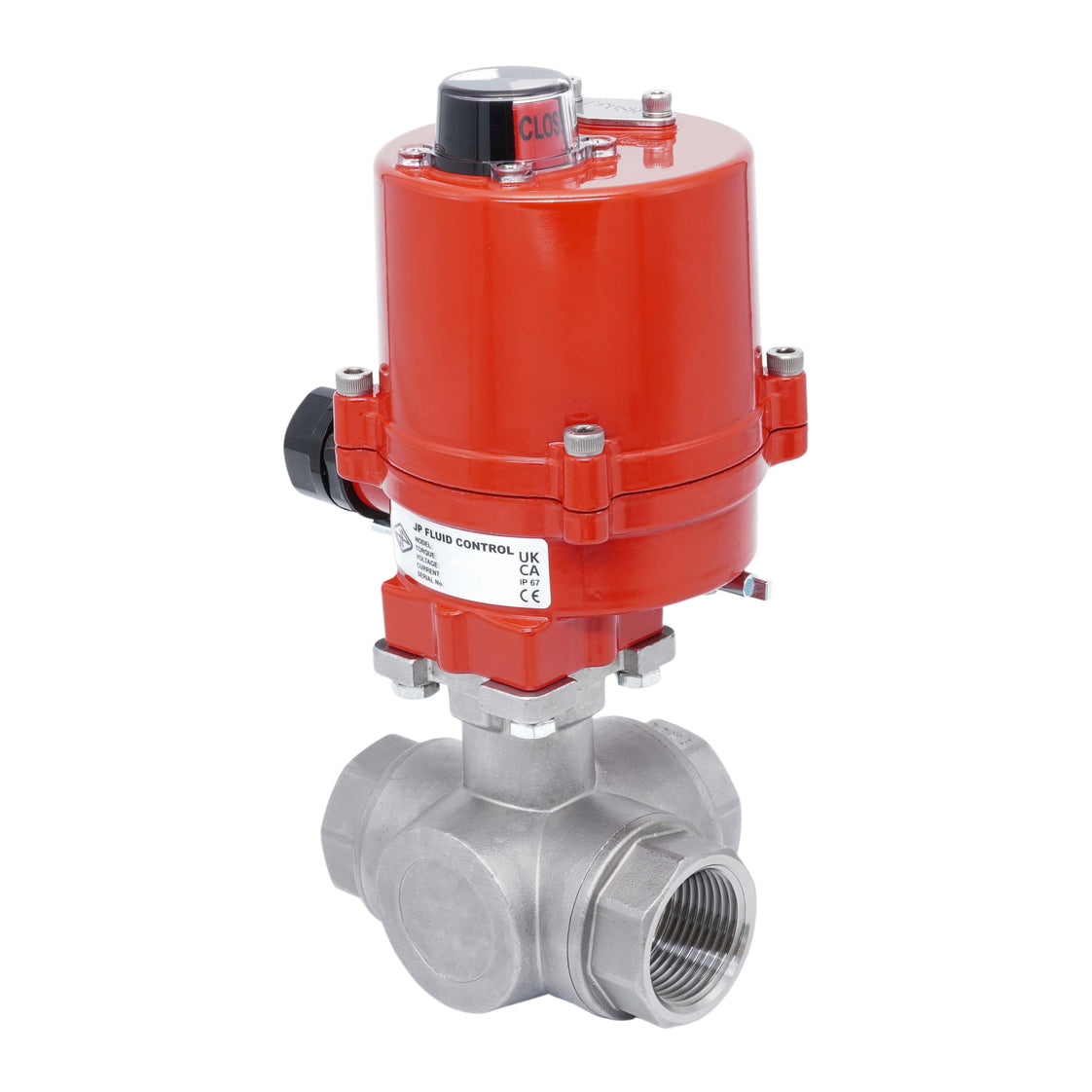 G1'' Vanne à Bille 3 Voies L-Port en Acier Inoxydable avec Actionneur Électrique 12 V DC