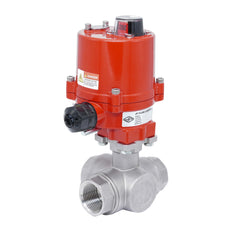 G1'' Vanne à Bille 3 Voies L-Port en Acier Inoxydable avec Actionneur Électrique 12 V DC