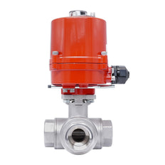 G1'' Vanne à Bille 3 Voies L-Port en Acier Inoxydable avec Actionneur Électrique 12 V DC