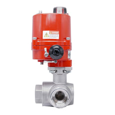 G1'' Vanne à Bille 3 Voies L-Port en Acier Inoxydable avec Actionneur Électrique 12 V DC