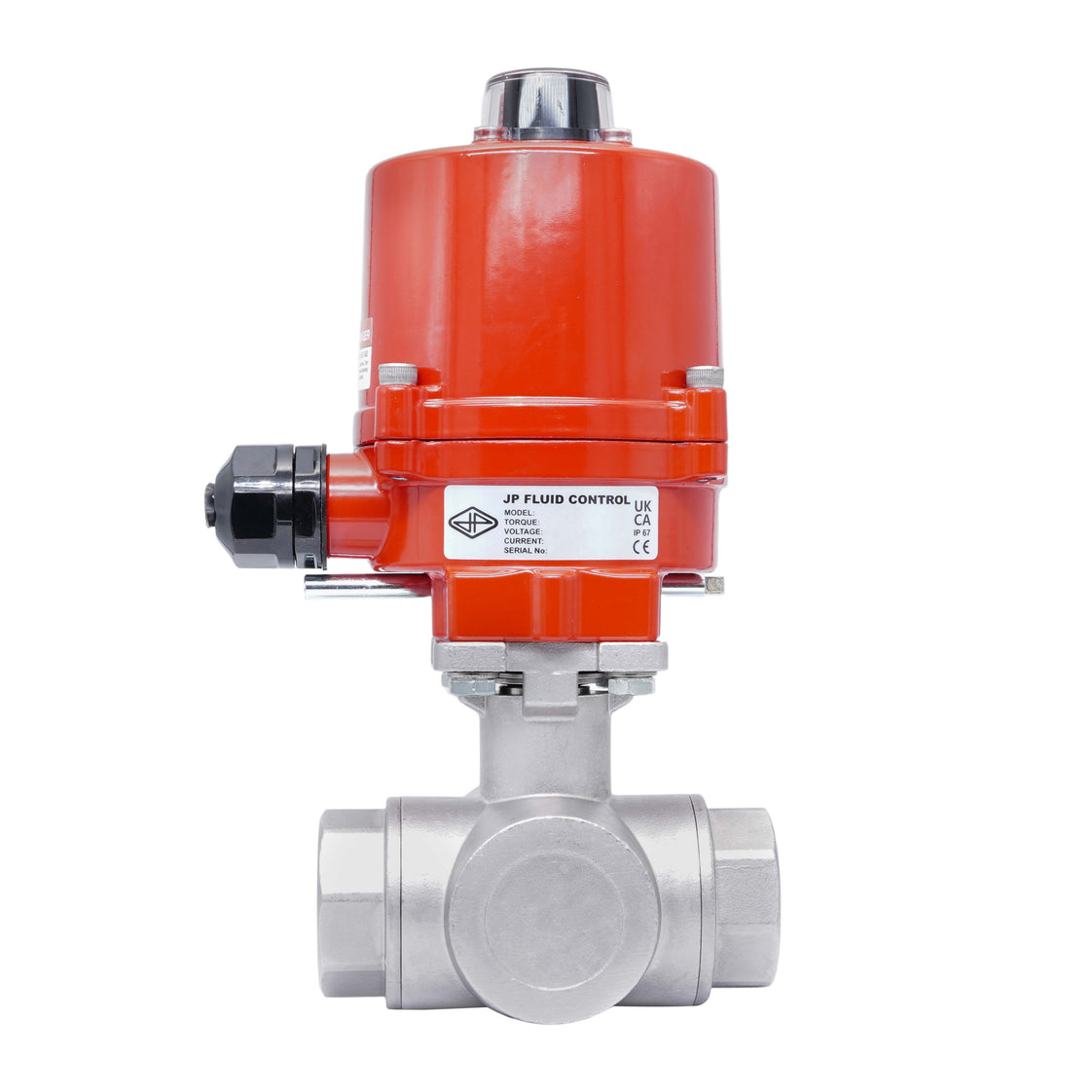 G1'' Vanne à Bille 3 Voies L-Port en Acier Inoxydable avec Actionneur Électrique 12 V DC