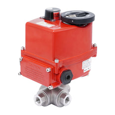 Rp 1/2'' Vanne à Bille 3 Voies T-Port en Acier Inoxydable avec Actionneur Électrique Modulant 24 V AC/DC