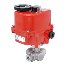Rp 1/2'' Vanne à Bille 3 Voies L-Port en Acier Inoxydable avec Actionneur Électrique Modulant 24 V AC/DC