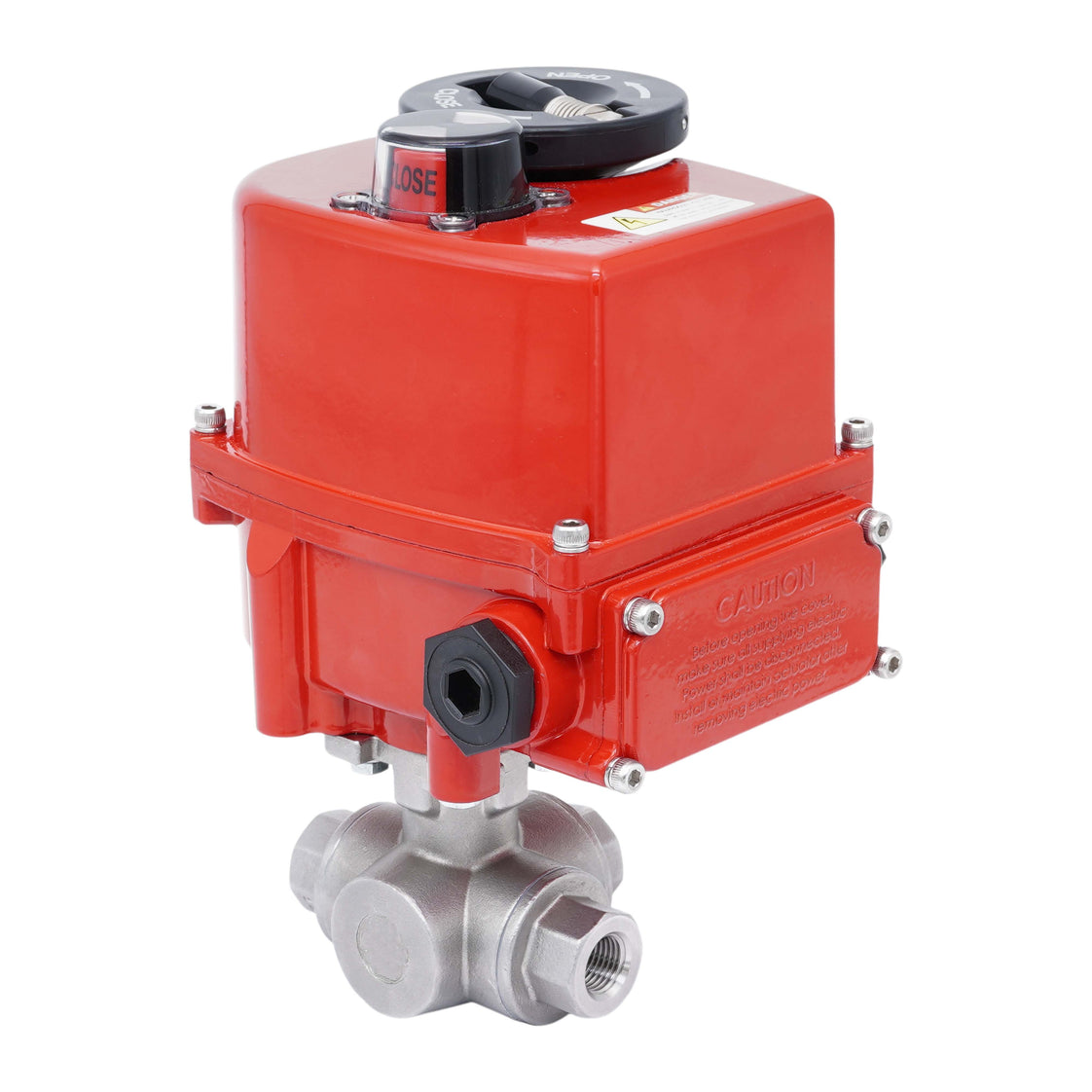 Rp 3/8'' Vanne à Bille 3 Voies L-Port en Acier Inoxydable avec Actionneur Électrique Modulant 24 V AC/DC