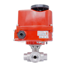 Rp 1/4'' Vanne à Bille 3 Voies T-Port en Acier Inoxydable avec Actionneur Électrique Modulant 24 V AC/DC
