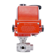 Rp 3/8'' Vanne à Bille 3 Voies L-Port en Acier Inoxydable avec Actionneur Électrique Modulant 24 V AC/DC