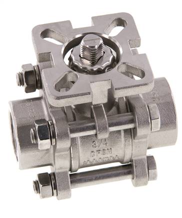 Vanne à boisseau spherique G3/4'' à 2 voies en acier inoxydable, 3 pièces à passage integral ISO-Top - BL2SA3