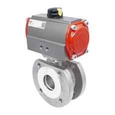 DN20 PN40 Vanne à Bille 2 Voies à Brides, 1 Pièce, en Acier Inoxydable avec Actionneur Pneumatique Double Effet