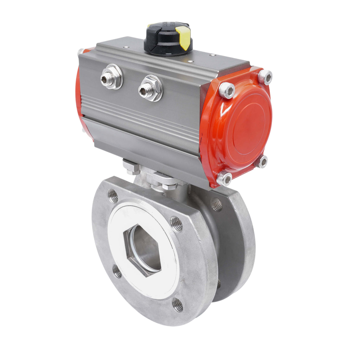 DN15 PN40 Vanne à Bille 2 Voies à Brides, 1 Pièce, en Acier Inoxydable avec Actionneur Pneumatique Double Effet