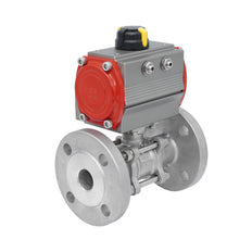 DN25 PN40 Vanne à Bille 2 Voies à Brides, 3 Pièces, en Acier Inoxydable avec Actionneur Pneumatique Double Effet